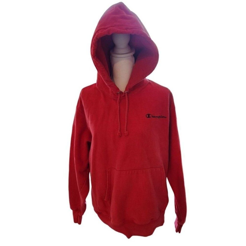 Vintage Y2K Champion Long Sleeve Red Hoodie Sweatshirt L Reverse Weave Pullover
